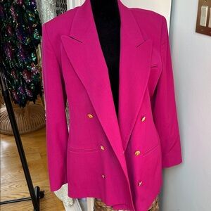 AUSTIN REED Women's Fuscia Pink Wool Blazer Jacket Size 10 shiny gold buttons